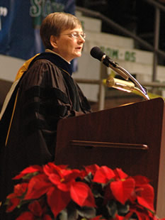 Delta State Professor of English Dr. Susan Allen Ford delivers the keynote address during Delta State’s 84th Commencement.